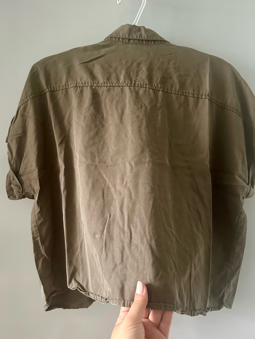 Women’s Dark Olive Short-Sleeve Button-Down Shirt - Picture 7 of 10